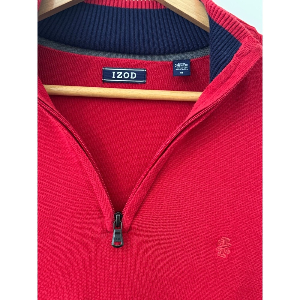 IZOD Red Quarter Zip 100% Cotton Sweater Pullover Mock Neck Men's M Country Club - Picture 4 of 8